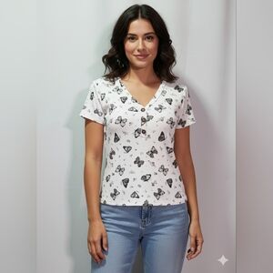 Perfectly Imperfect White Butterfly Floral Short Sleeve Crop Top Size Medium 🐈